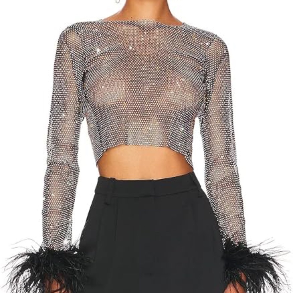 Revolve Santa brands feather top long sleeve sheer